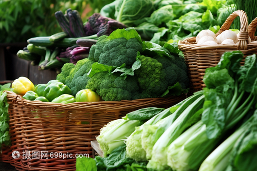 摊位上的绿色蔬菜 新鲜蔬菜